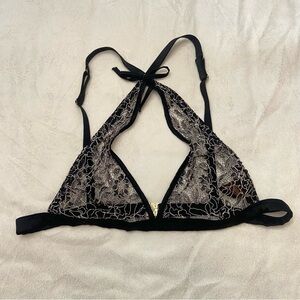 New! Coco de Mer Chic Black Lace Triangle Bralette 1753